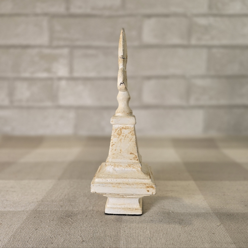 Cast Iron Fleur De Lis Finial Garden Statue White Shabby Chic Rustic Decor 8" - Picture 4 of 5